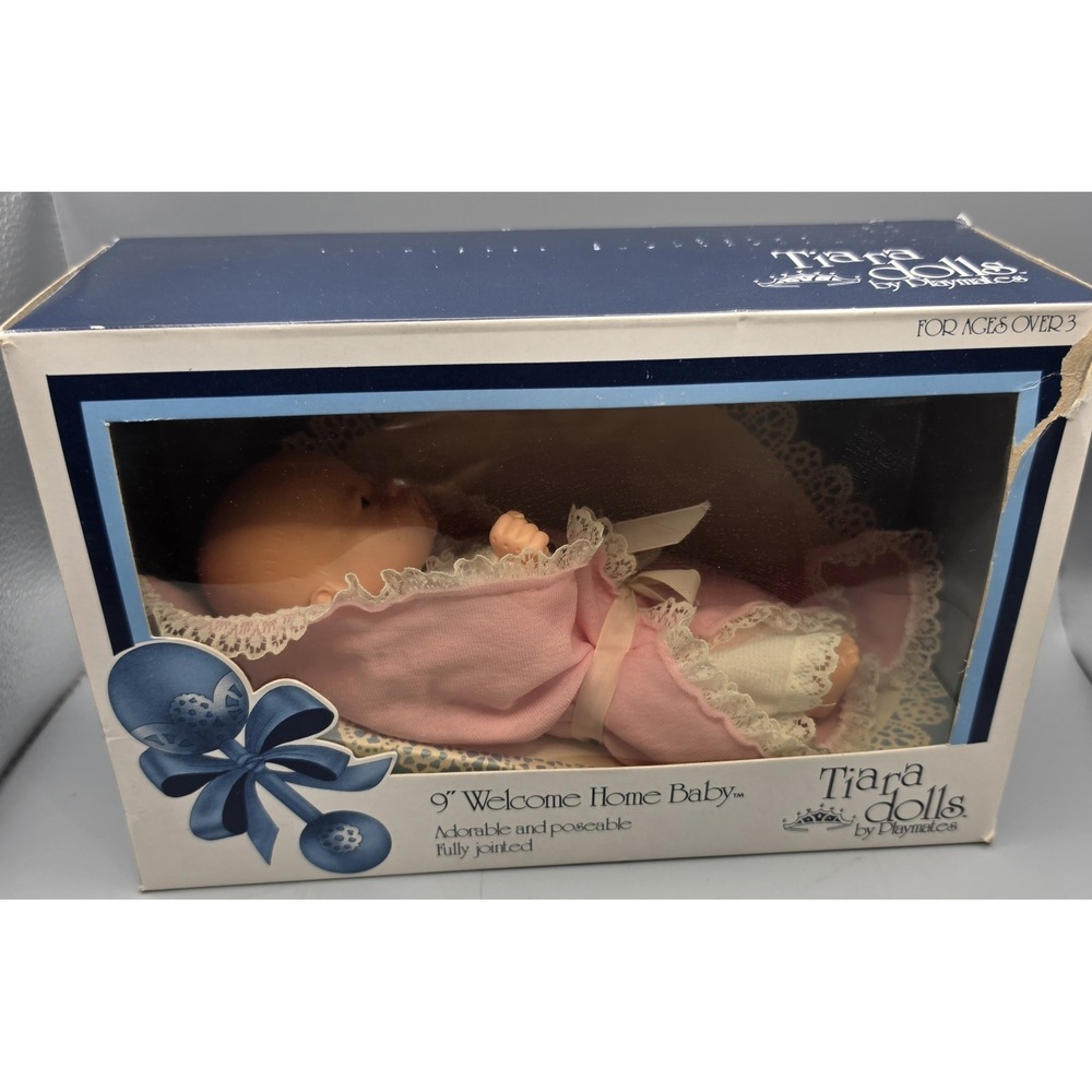 Vintage 1981 Playmates Tiara Dolls 9" Welcome Home Baby Pink Doll Original Box